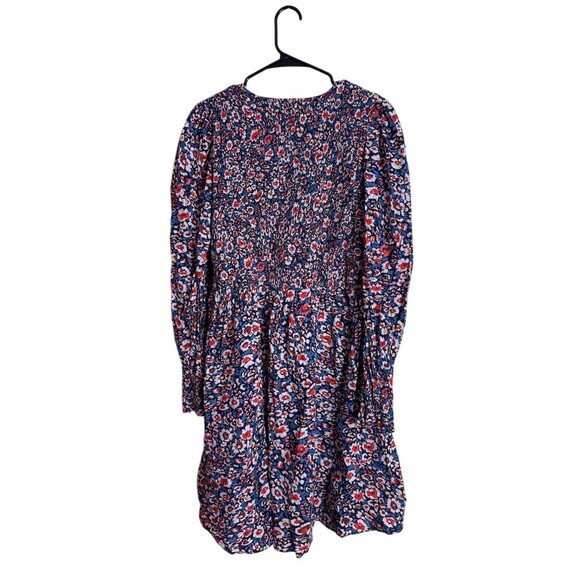 Boden Dress Womens 16/18 Long Navy Red Floral Smocked Fit & Flare Midi - Picture 7 of 9